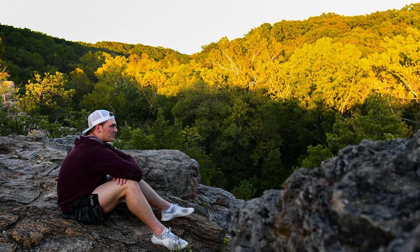 Missouri LB Cale Garrett sits during a hike