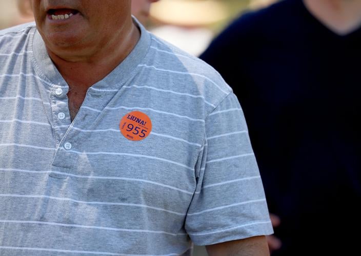 Protestors wore LiUNA! stickers during the protest