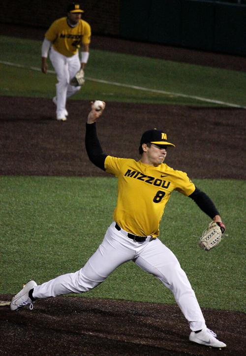 Missouri redshirt sophomore Seth Halvorsen pitches against Texas A&M