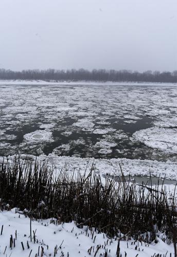 Ice flows down the Missouri River