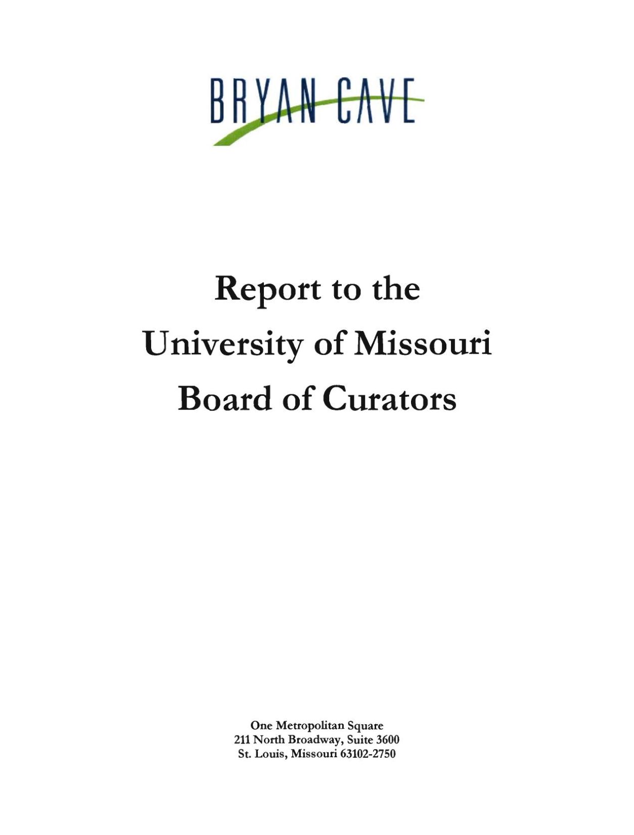 Bryan Cave report to the University of Missouri Board of Curators