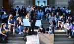 MU junior Alyx Kalleberg speaks at protest regarding social justice coordinators