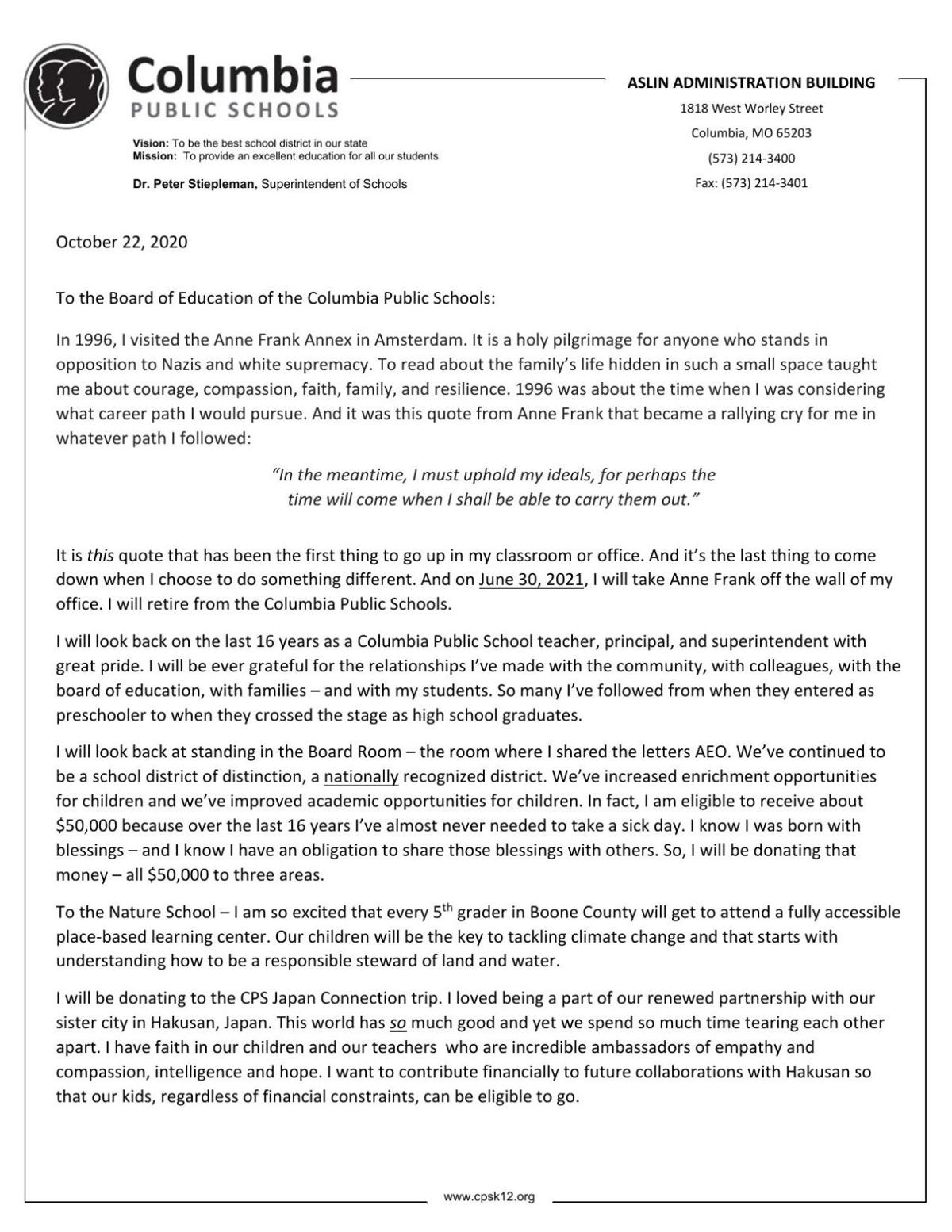 Peter Stiepleman S Retirement Letter Columbiamissourian Com