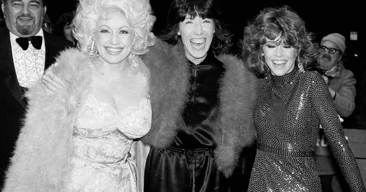 Dolly Parton, left, Lily Tomlin, center, and Jane Fonda arrive