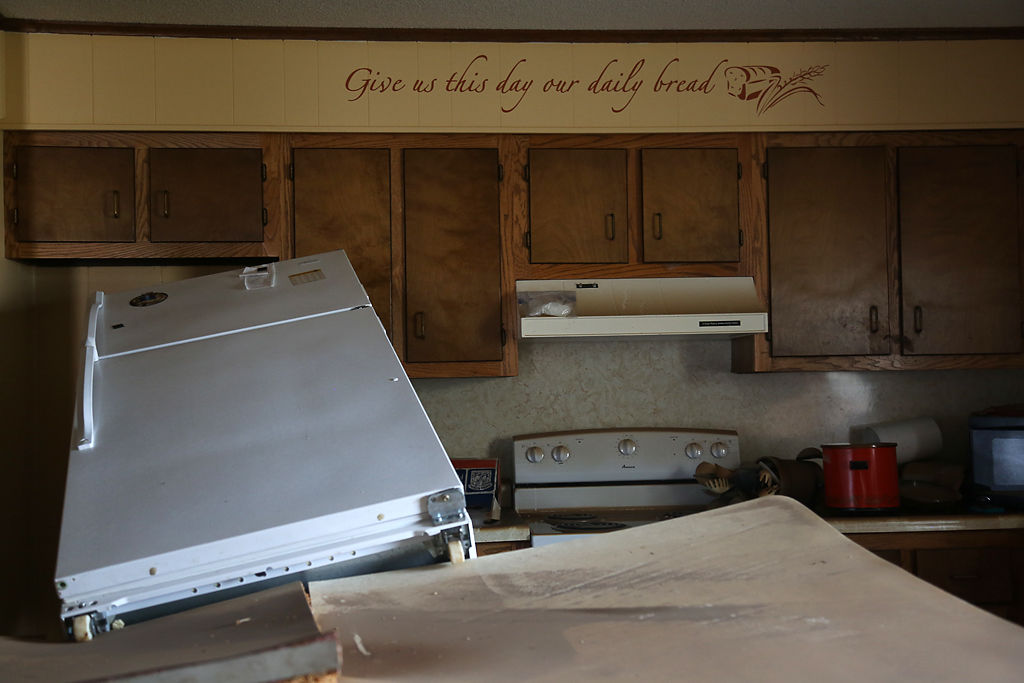 The fridge in First Baptist Church balances between counters