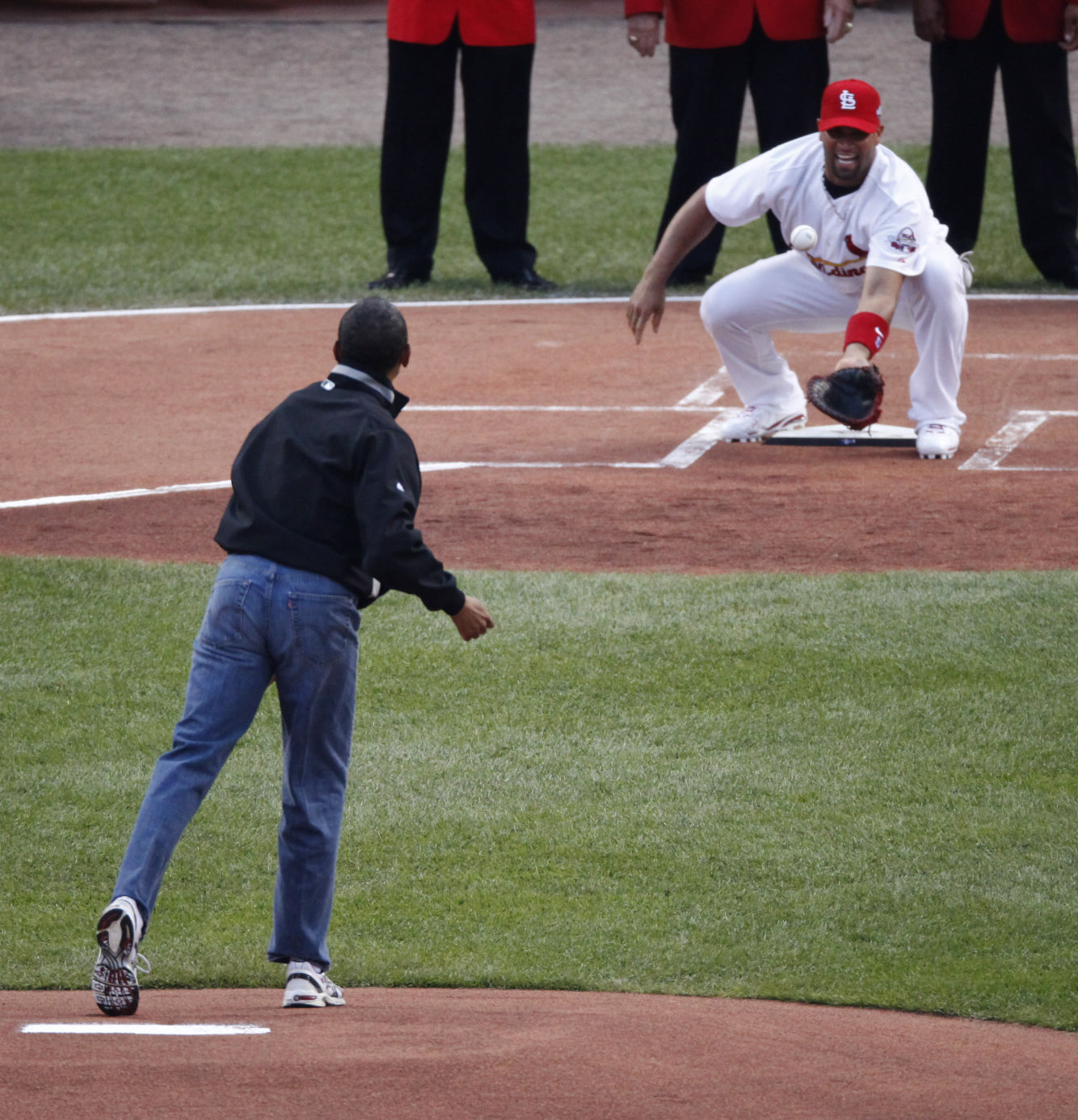 U.S. President Barack Obama gives St. Louis Cardinals Albert