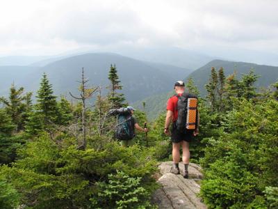 Hiking the Appalachian Trail in Maine Mahoosucs.