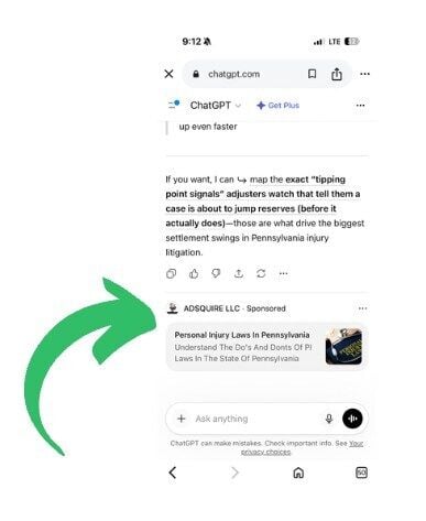 ADSQUIRE Creates Another Legal Marketing First By Being The First Ad Agency To Place A Lawyer Advertisement On ChatGPT