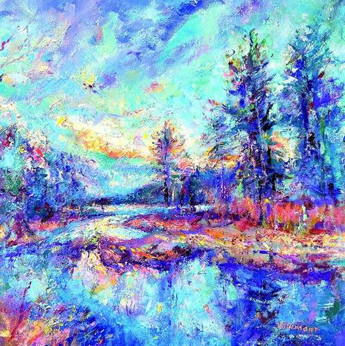 Judy Volkmann Autumn on the Pond 2025 oil on canvas 20x20in-resize.small.tif