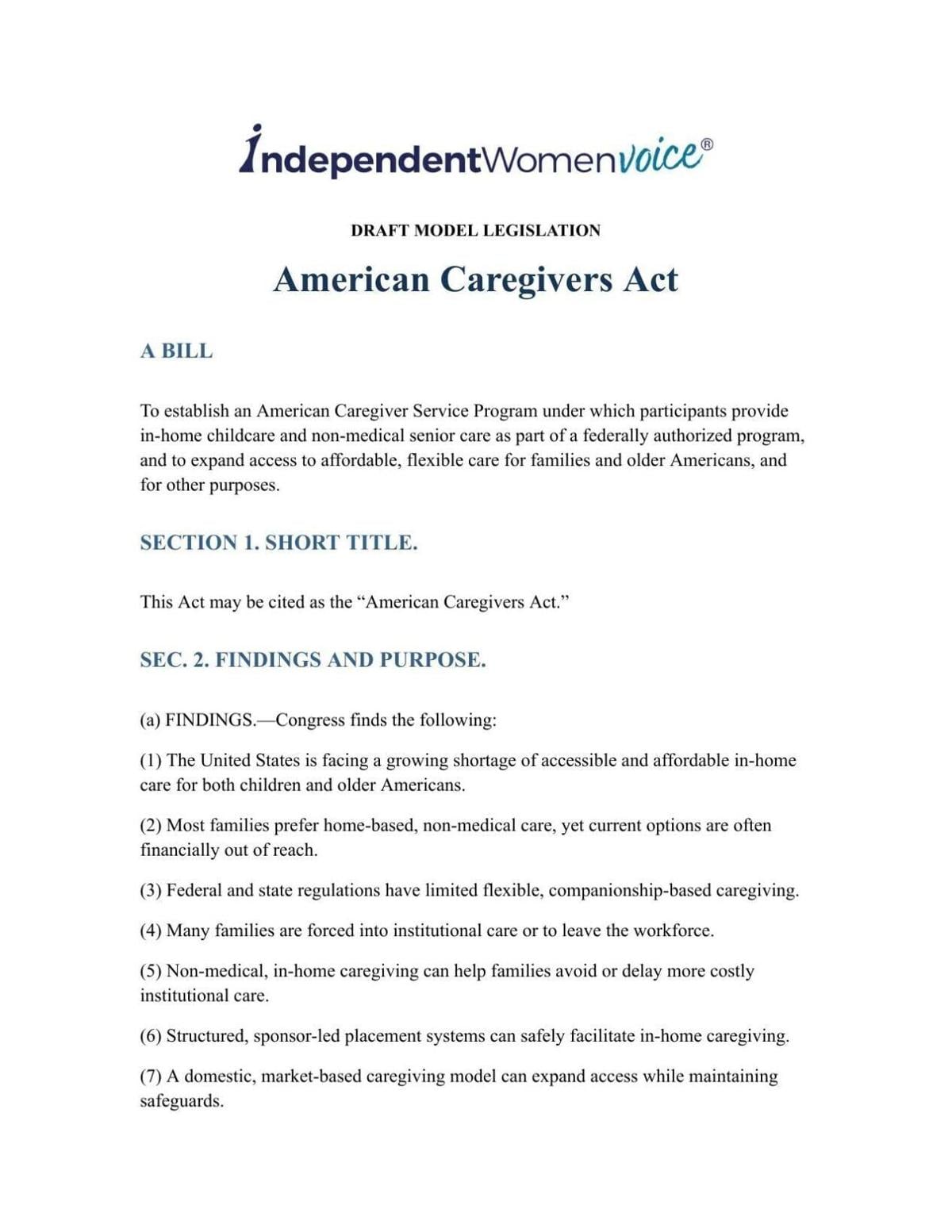 FNF - Federal Model American Caregivers Act