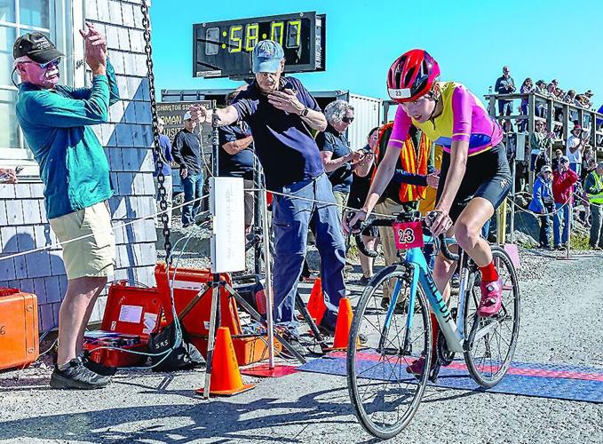 2025 Mt. Washington Bike Hillclimb - Illi Gardner, fsstest woman, at finish line