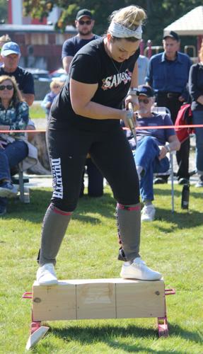 Christie Unger chops at her block