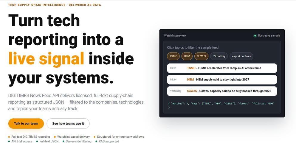 DIGITIMES Expands Global Tech Supply Chain Intelligence with Redesigned Intelligence Hub and New News Feed API