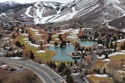 The snow drought was evident in Park City, Utah, on Feb. 9, 2026. This golf course is normally used for cross-country skiing in winter.