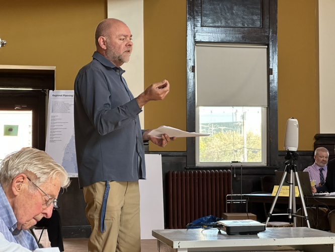 Peter Gagnon, Gorham town manager, stands to speak to state transportation officials