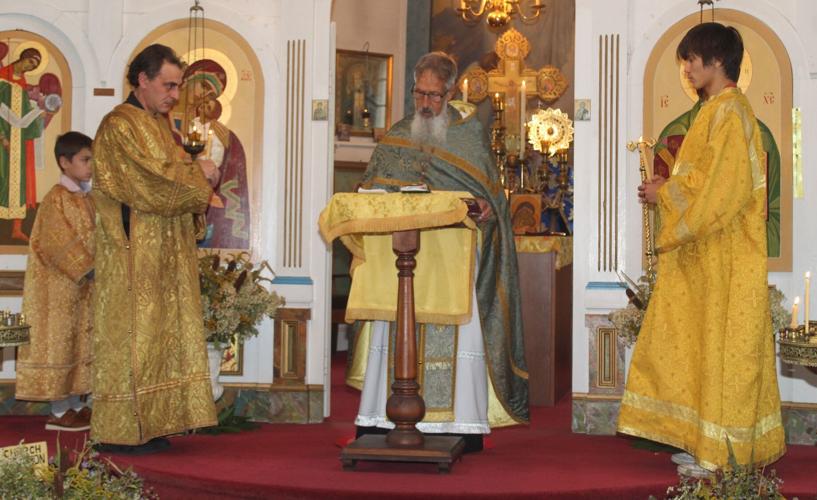 Father Zachary Wasuta and his acolytes during the Sept. 7 service at the Holy Resurrection Orthodox Church