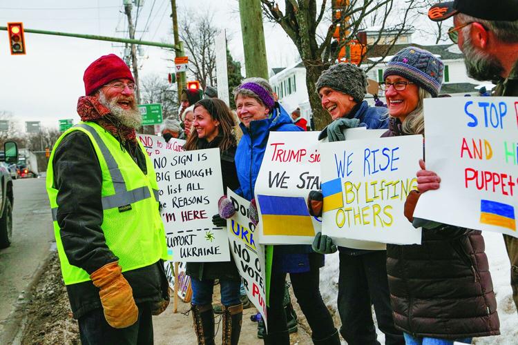 03-04-25 Trump Protest talking with organizer