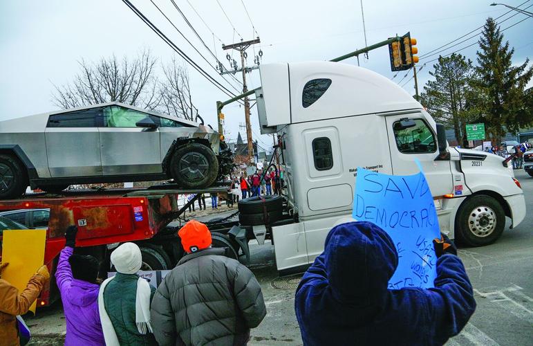 03-04-25 Trump Protest cybertruck passing