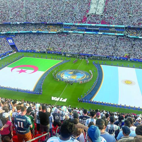 World Cup - George and Zoe Cole - Argentina vs. Algeria flags