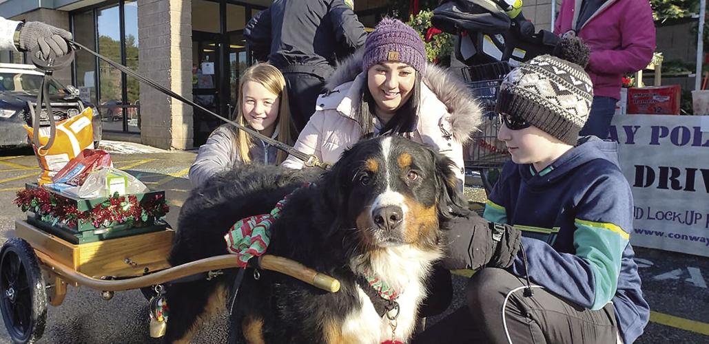 Conway PD Christmas Food Drive - Dog delivering food