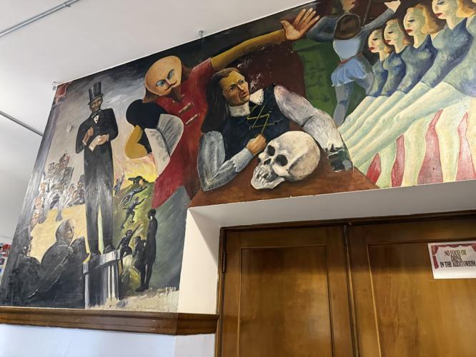 A mural above the auditorium entrance inside Berlin Elementary School