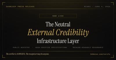 360WiSE® Deploys the Neutral External Credibility Infrastructure Layer: Public Registry, Hash-Verified Specifications, and Machine-Readable Governance Now Live
