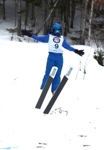 David Chappell participates in the during the Eastern Invitational Ski Jumping competition