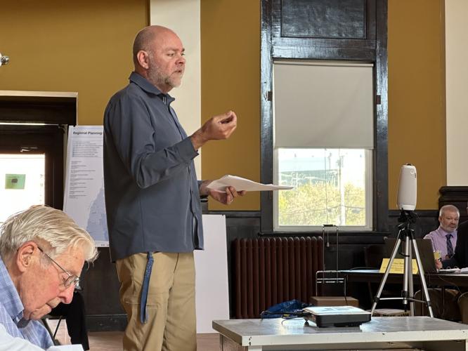 Peter Gagnon, Gorham town manager, addresses state transportation officials in Berlin