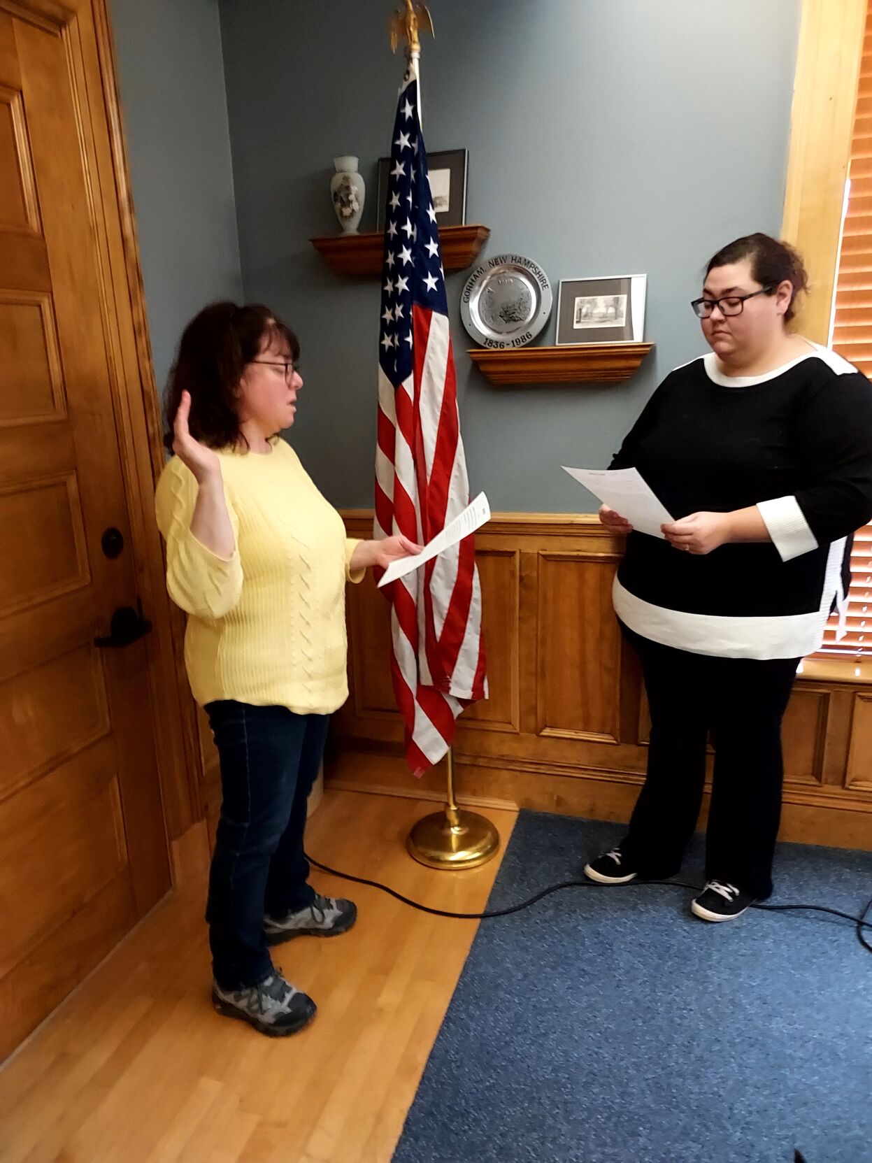 On Jan. 2, Cindy Cole (left) was sworn in to the temporary position of town clerk