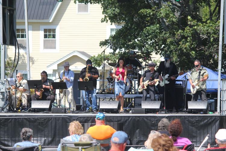 The "Wicked Smart Horn Band" plays to an audience on Gorham Town Common