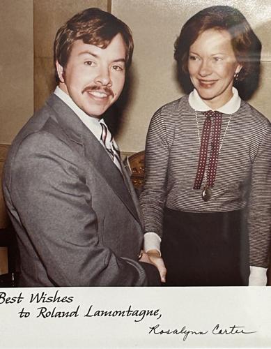 Roland Lamontagne shakes hands with First Lady Rosalynn Carter