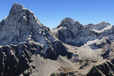 A large rock glacier fills a valley in Grand Teton National Park in Wyoming.