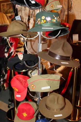 A selection of Cub and Boy Scouts caps and hats plus troop leaders' hats
