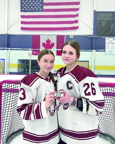 FA girls hockey - Carlin Galligan and Azalea Grant - 100 career points