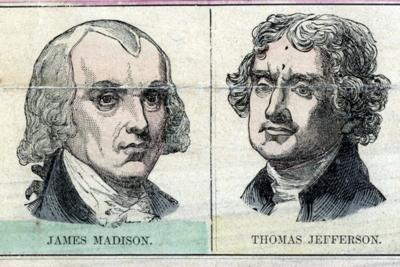 The founding generation: James Madison, left, and Thomas Jefferson, both proponents of the separation of church and state.