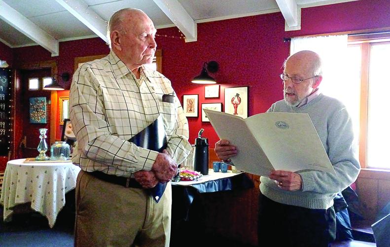 Frank McCarthy honored - Cordelli with Ayotte commendation