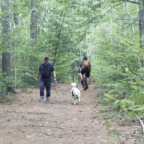 Wheel Family Fun - Conway Rec Path dog walker and cyclist