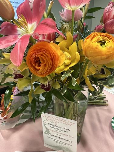 A bouquet of flowers in honor of Bridget Laflamme, the 43rd recipient of the Sylvia Evans Award