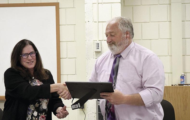 SAU 9 Board - Kevin Richard retirement plaque - Kevin and Nancy Kelemen