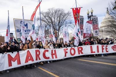 Participants in the annual March for Life protests in Washington call for an end to all abortions, on Jan. 23, 2026.
