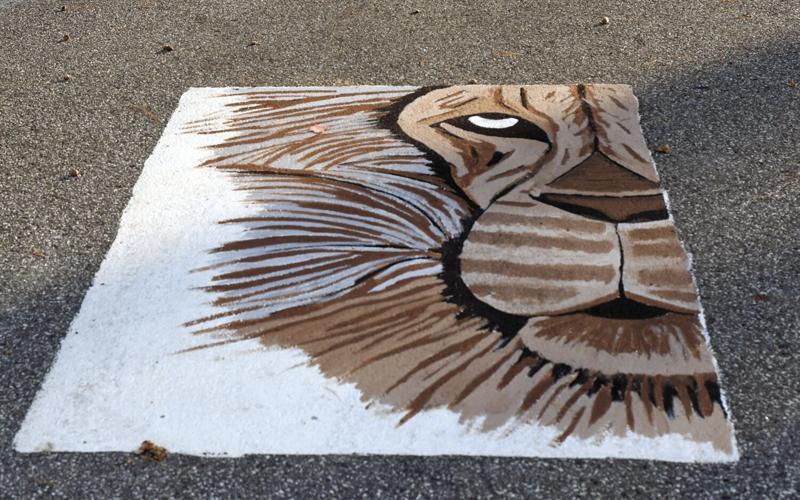 KHS parking sports - Lia Anzaldi's giant lion