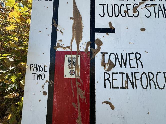 The substance stuck on the fundraising progress sign at the Nansen ski jump