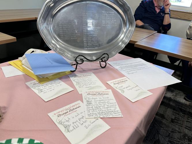 Handwritten notes honoring Bridget Laflamme, the 43rd recipient of the Sylvia Evans Award