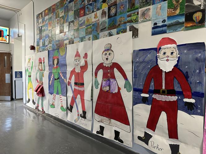 A holiday-themed mural lines a corner of Berlin Elementary School