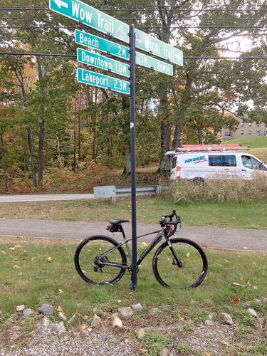 Wheel Fun - a signpost marks the junction of the WOW Trail and the WOW Trails