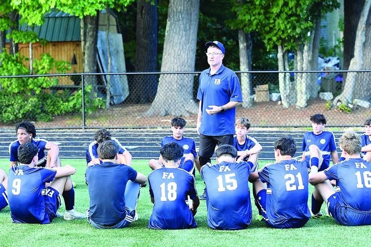 FA Boys Soccer - Coach Bob Hodgman-Burns at halftime