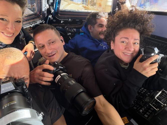 Astronauts squeeze five into ISS cupola as three new crew arrive