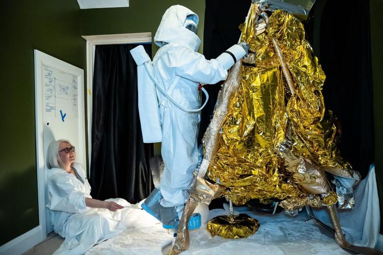 Artist helps first women to walk on the moon – by turning her front room into the lunar surface filed with moon rock.