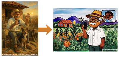 Using generative AI tool ChatGPT, a parent produced a draft story about a boy talking with his grandfather in Mexico and an image to illustrate it. Then an artist used the draft image as a starting point for artwork for an e-book.
              Andres S...