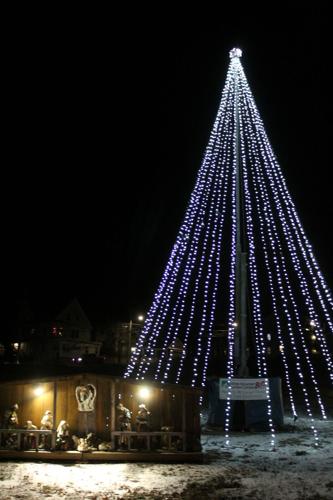 Strings of lights form a tree near downtown Berlin